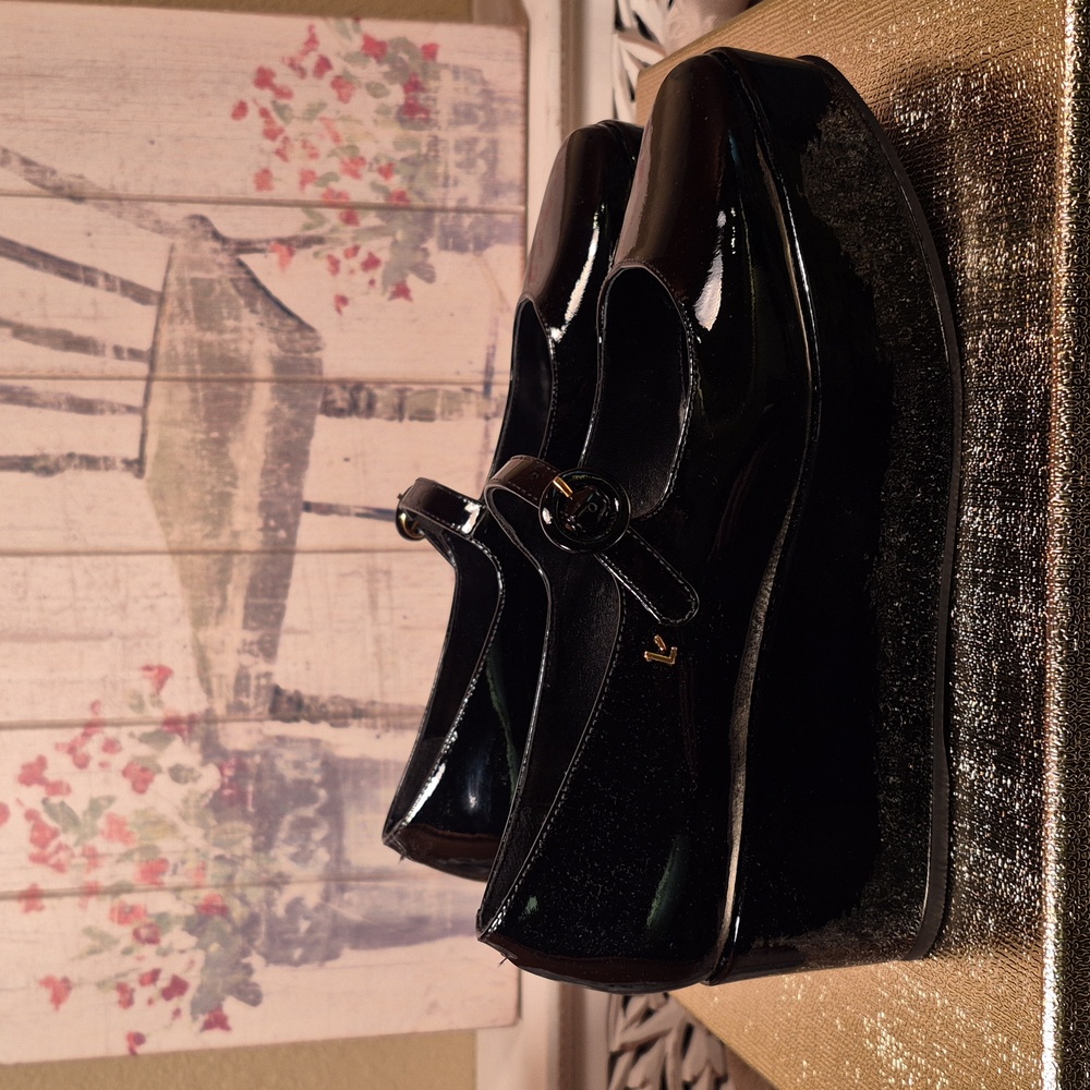 Larroude Blair Flatform Black Patent Leather Mary Jane -